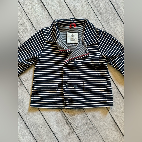 Petit Bateau Toddler Boy Jacket, Sz. 36 Months, Navy and White Striped, EUC! - Picture 2 of 4
